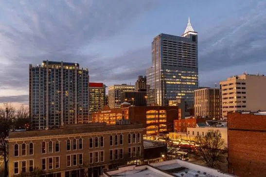 Downtown Raleigh skyline at dusk near Garner, NC